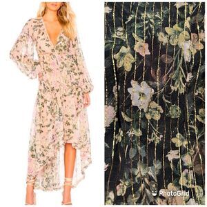 NWT Rococo Sand Flora Floral Handmade High Low Maxi Metallic Thread Dress Large